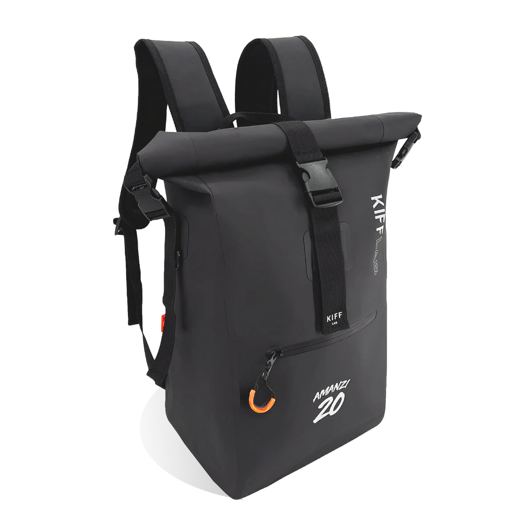 Black waterproof roll-top backpack 