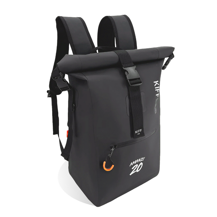 Black waterproof roll-top backpack 