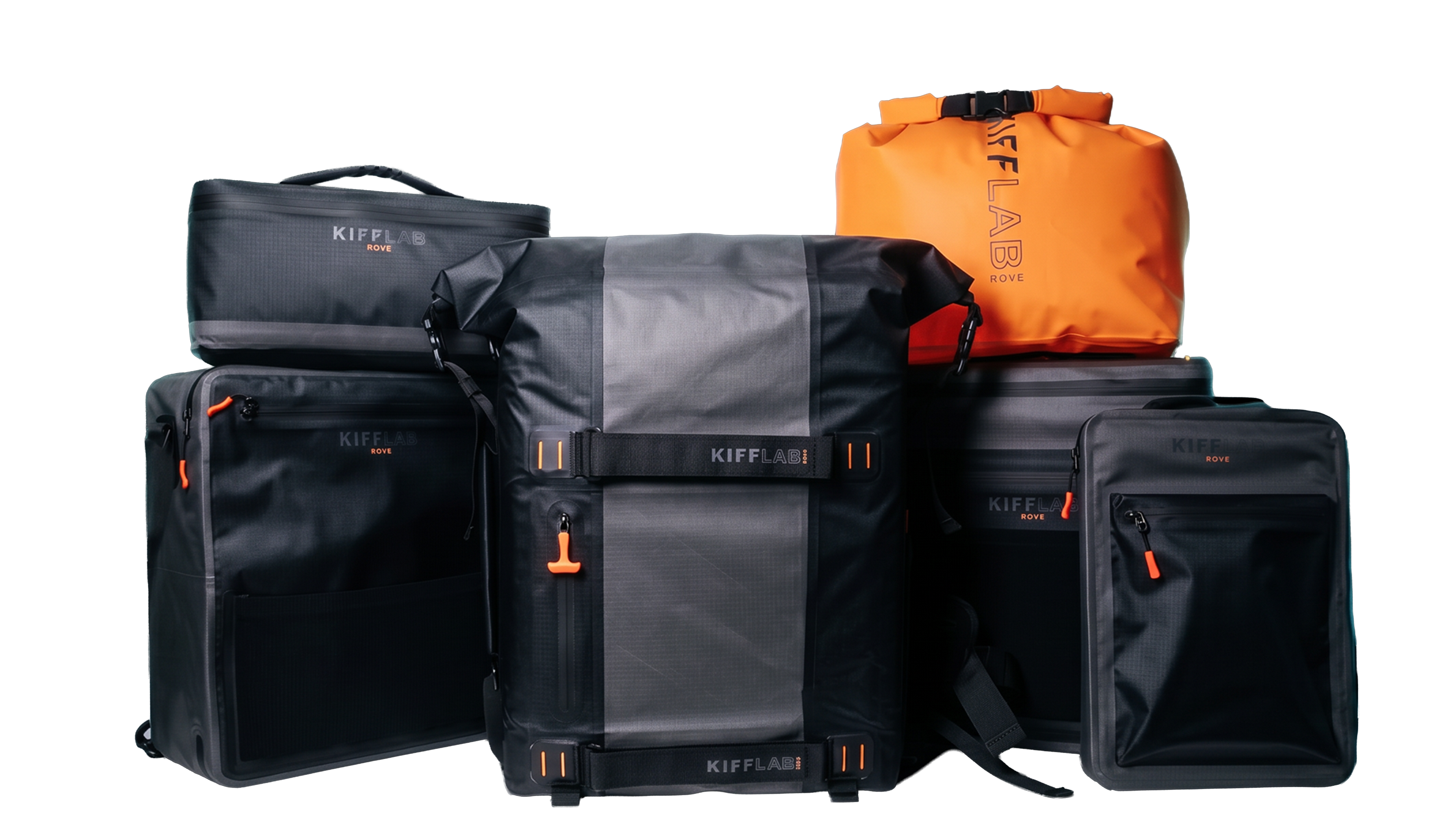 ROVE modular backpack system — six interchangeable pods displayed together