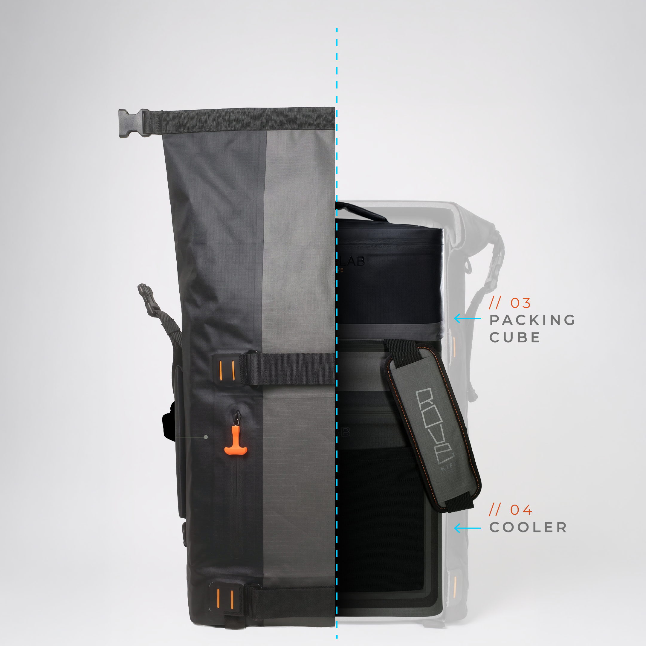 ROVE modular backpack weekend warrior setup — Shell with Packing Cube and Cooler